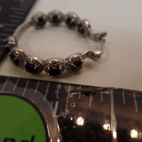 Unbranded Stainless Steel Black Spinel & Sparkling CZ Hoop Earrings Apx 1.5" 10G - Picture 7 of 13